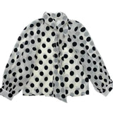 Purpdrank  Women Sexy Tie bow Collar Polka Dot Semi Sheer Shirt Long Sleeve See Through Organza Blouse Transparent Loose Tops