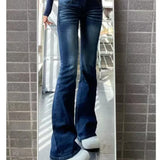 Purpdrank  Low Waist Slimming Denim Jeans Women's Fall Winter New Style Versatile Elastic Slimming Bell Bottoms High Waist Polyester