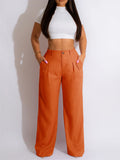 Purpdrank  Women Casual Loose Straight Pants High Waisted Button Wide Leg Trousers Pleated Long Culottes Pants Elastic Trouser with Pockets