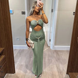 Purpdrank  Sexy Hollow Out Sheath Maxi Dress Women Elegant Sleeveless Backless Strapless Ribbon Ruched Night Club Party Long Dress Sundress