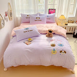 Purpdrank  Washed Cotton Soft Bedding Set Towel Embroidered Skin-friendly Duvet Cover Set Single Couple Quilt Cover Pillowcases Bed Linens