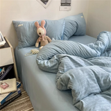 Purpdrank  Ins Light Blue Bubble Washed Cotton Bed Sheet Bedding Set Four Piece Set Four Season Duvet Set Nordic Style Three Piece Set
