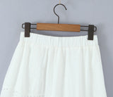 Purpdrank  Holiday White Embroidery Spliced Hollow Out Hole Elastic Waist Maxi Long Skirt Women Ruffles Hem Swing A-lined Skirts Boho
