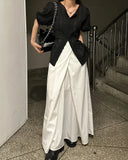Purpdrank  Spring Summer Front Cross Women's Long Skirts Pockets 2025 New White High Waist Casual Loose Straight Skirts for Women