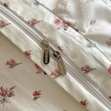 Purpdrank  Rustic Vintage French Rose Floral Ruffles 100% Cotton Bedding Set Duvet Cover Set Flat/Fitted Bed Sheet Pillowcases 4Pcs