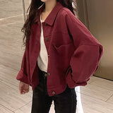 Purpdrank  Short Denim Coat Female Tide ins Autumn and Winter Loose Korean Version of Everything Casual Tooling Small Top Solid Color
