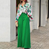 Purpdrank  Independent Station Autumn Printed Shirt Temperament Elegant Wide-leg Pants European and American Women's Fashion Casual Suit