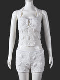 Purpdrank  New Summer Chic White Crop Top Set Sexy Halter Neck Sleeveless Backless Slim Camis and Shorts Women 2 Piece Matching Set