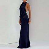 Purpdrank  Sexy Halter Sleeveless Evening Party Dress Fashion Sequins Splicing Slim Gowns Dress Women's Elegant Draped Backless Long Dress