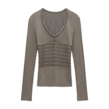 Purpdrank  Y2k Aesthetics Hollow Out Sexy Fairy T-shirt Autumn Harajuku Bodycon Button Tops Streetwear Knitted Patchwork Grunge Tees