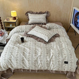 Purpdrank  3/4Pcs Flower Prints 100% Cotton Korean Princess Style Bedding Set Single Queen Duvet Cover Bed Sheet/Fitted Sheet Pillowcase