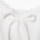 Purpdrank  Women White Bow V neck Spliced Lace High Waist Midi Dress Woman Retro French style Short Puff Sleeve Dresses Holiday Robe