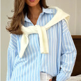 Purpdrank  Striped Shirt Long Sleeve Cardigan Jacket For Women's Autumn Fashion Lightweight Comfortable Single Breasted Commute Polo Shirt