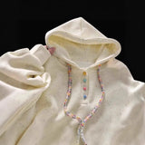 Purpdrank  Pink White Colorful Hooded Sweatshirt for Women Chic Loose Top High-End Fashionable Style