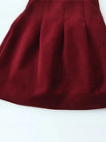 Purpdrank  Red Velvet Halter Short Dress Velvety V-Neck Fashion Sleeveless Elegant Waist Cinching French Dress Party Gown Women's Clothing