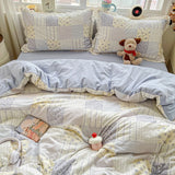 Purpdrank  Double Layer Yarn Bedding Set Print Floral Four Pieces Set Soft Comfortable Duvet Cover Bed Sheet With Pillowcases Home Textiles