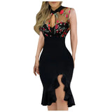 Purpdrank  Sleeveless Mesh Embroidery Irregular Ruffled Dress with Belt New Fashion Women's Clothing