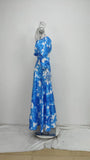 Purpdrank  Summer Sexy Off Shoulder Women Long Dress Vacation Style Blue Printed High Waist Bubble Sleeve Sexy Maxi Dresses