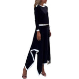 Purpdrank  Women Casual Long Sleeve 2Pc Set Fashion Color Blocked Loose 2Pc Outfits Elegant O-neck Pullover Top & lrregular Long Skirt Suit