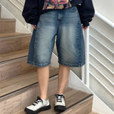 Purpdrank  Summer Vintage Washed High Waist Denim Women's Shorts 2025 New Blue Casual Loose Wide Leg Short Jeans Pants Female