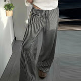 Purpdrank  Casual Striped Pants Draped Floor-Length Women Autumn All-season Multiple Styles High Waist Tie Straight Comfortable Home Pants
