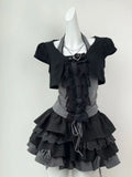 Purpdrank  Japanese Dark Gothic Women 3 Piece Set Halter Lace Patchwork Vest + Mini Skirt + Sweet Crop Cardigan Fashion Female Sexy Outfits