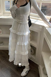 Women’s Multilayer Ruffles Tulle Skirt Pleated High Waist Fluffy Maxi Skirt Fairy Cake Dress Long Tutu Party Skirt