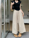 Purpdrank  High Quality Cotton Linen Wide Leg Pants Women Fahsion Solid Color Ankle-length Trouser Casual  All Match Streetwear Clothing