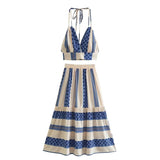 Purpdrank  Women's Summer Clothes Set 2025 New Vacation Style Stripe Printed Halter Camis Top+long Skirt Sets Casual Two-piece Beach Suits