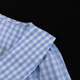 Purpdrank  Fashion Cotton Blue Plaid Dress Casual Lapel Long Sleeve Mini Dresses Elegant Holiday Boho Dress Women Vestidos