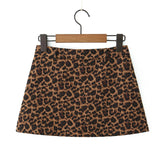 Purpdrank  Y2K High Waist Brown Leopard Print Mini Skirt With short lining Sexy A-line Package Hips Mini Short Skater Party Femme
