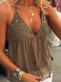 Purpdrank  Fashion Sequins Bead Sleeveless Tops Chic Women Backless Ruffle Pleated V Neck Vests 2025 Summer Female Evening Party Vestidos