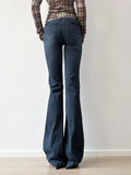 Purpdrank  Blue y2k Low Rise Flared Jeans 2000s Vintage Slim-fitting Denim Pants for Women Korean Fashion Women's Jeans Streetwear