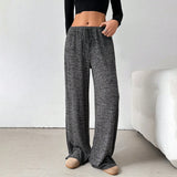 Purpdrank  Women's Fashion Casual Striped Elastic Waistband Drawstring Straight Leg Pants Classic Soft Daily Versatile Comfy Trousers