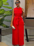 Purpdrank Spring Summer Sleeveless Wide Leg Jumpsuit Women Turn-down Neck Pocket Front Zipper Fly Street One Piece Suit Playsuits