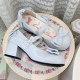 Purpdrank  Lolita Style Cute Round Head  Jane Pumps With Bow Women's Sweet Party Dress Midi Heels Shoes Fashion PU Sandals