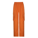 Purpdrank  Cargo Pants Woman y2k Clothes Casual Solid Color Elastic Mid Waist Baggy Loose Trousers with Pockets 2000s Streetwear