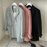 Purpdrank  Fashion Lace-up Blazers for Women Spring Two-Button Loose Long Sleeve Suits Jackets Elegant Popular Office Lady Coat Mujer