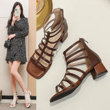 Purpdrank  Women Summer New High-heeled Platform Boots Women Fashion Square Toe Hollowed  Out Sandals Solid Color Sexy Party Dress Sandals