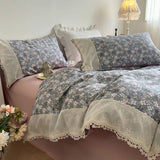 Purpdrank  Korean Princess Style Pastoral Floral Lace 100% Cotton Single Queen King Bedding Set Duvet Cover Flat/Fitted Sheet Pillowcases