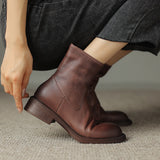 Purpdrank - Women Ankle Boots Thick High Heels 2023 New Autumn Winter Office Lady Genuine Leather Shoes Woman Retro Style Black Boots Women