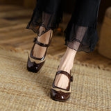 Purpdrank  New Patent Leather Mary Jane Women's Shoes LEISURE Buckle Shallow Pumps Square Toe Thick Heel Shoes Woman Zapatos De Mujer
