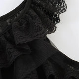 Purpdrank  Creamy Lace Ruffled Layered Strappy Top Women Blouses Vintage Sleeveless O Neck Cropped Camisole Boho Beach Sheer Tanks Tops
