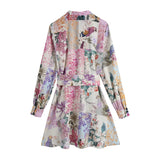 Purpdrank  Beach Wear High Waist Loose Vestidos Boho Floral Print Summer Dress for Women Vintage O-neck Long Sleeve Dresses