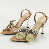 Purpdrank  Elegant Butterfly Decoration High Heeled Sandals Women Summer New Shallow Narrow Band Heels Fashion Brand Designer Dress Shoes
