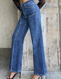 Purpdrank  Women High Waist Wide Leg Pants Hole Straight Pants Long Jeans Casual Trendy Trousers 2026 Spring Autumn New Denim Trousers