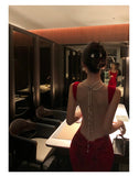 Purpdrank  Elegant Red 2025 Sexy Long Dress Women Summer Sleeveless V-neck Backless Dress Fashionable Evening Party Tight Straight Skirt