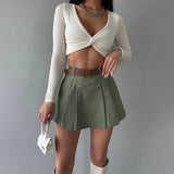 Purpdrank  High Stree Shorts Women High Waisted Solid Pleated A-Line Skirt Fashion Casual Streetwear Shorts Skirts Summer 2026 New
