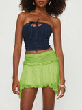 Purpdrank  Women Lace Ruched High Waist Mini Skirts Spring Summer Irregular Hem Casual Skirts