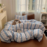 Purpdrank  Bed Linen Bedding Set Solid Color Stripes Printing Washed Cotton Bedroom Decor Duvet Cover Pillowcase Bedspread Four Piece Sets